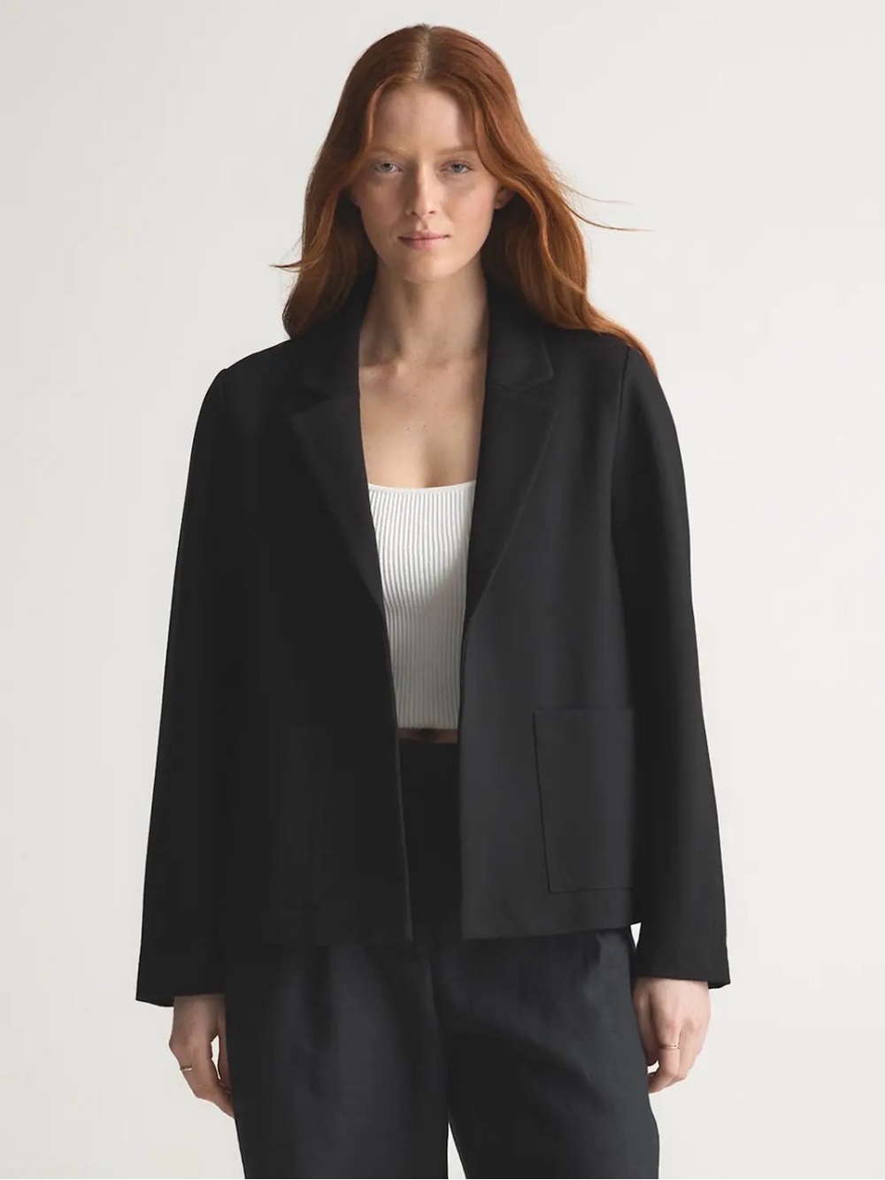 Quince Black Women's Open-Front Boxy Blazer Jacket